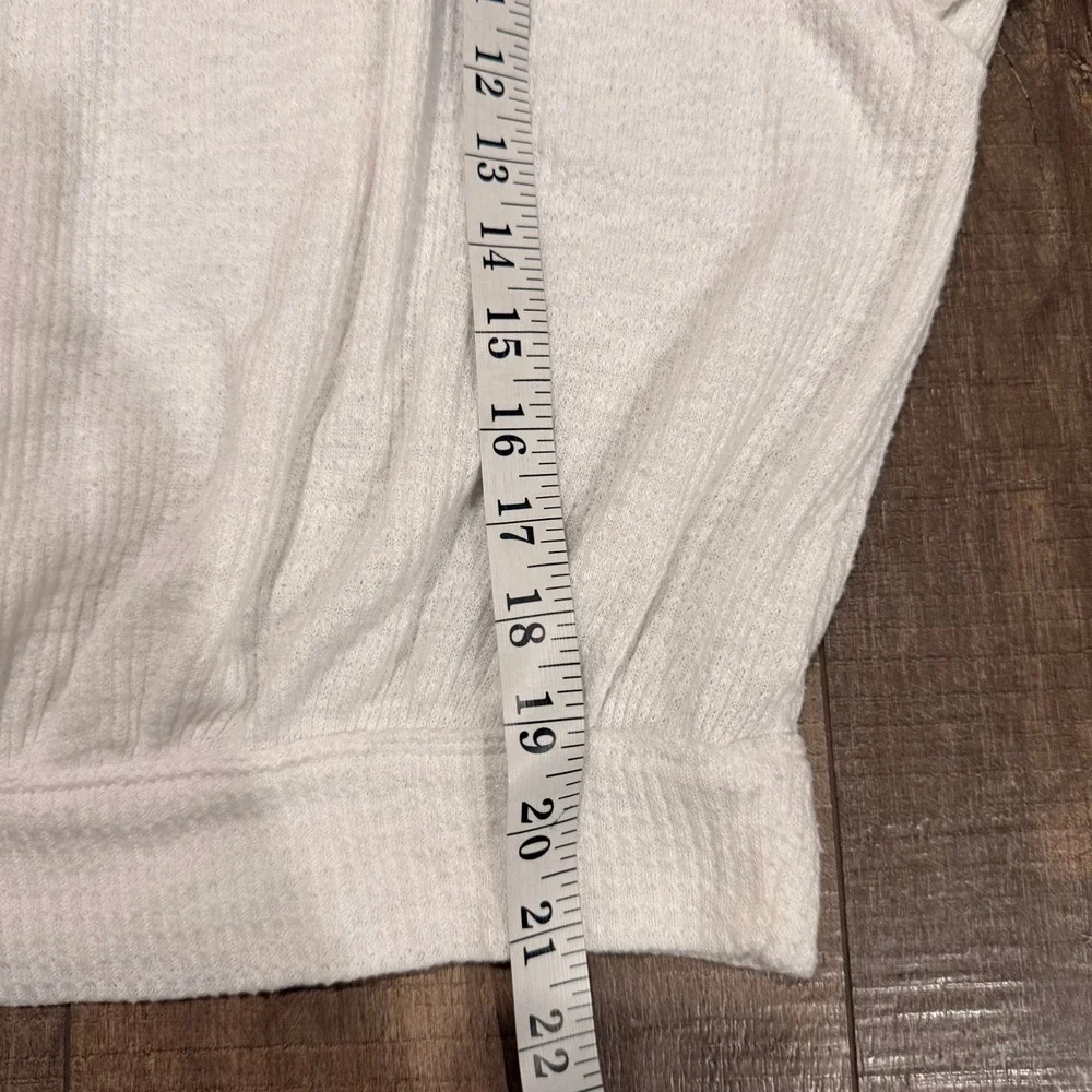 Free People Ivory Waffle Knit Thermal Balloon Sleeve Crochet Lace Top S Y2K Boho